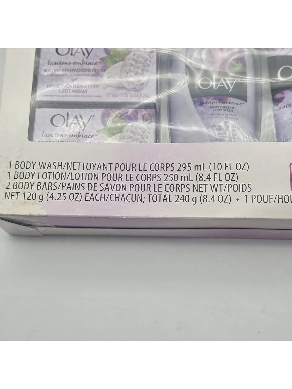 Olay Luscious Embrace Holiday Set. Includes Body Wash, Lotion And 2 Bars Of Soap